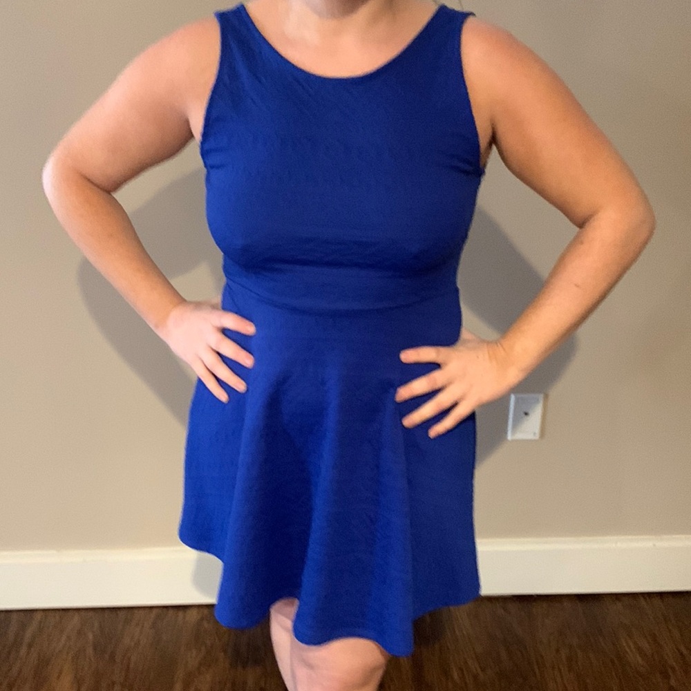 Blue sleeveless flare dress